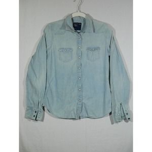American Eagle Shirt Pearl Snap Blue Denim Medium Long Sleeve